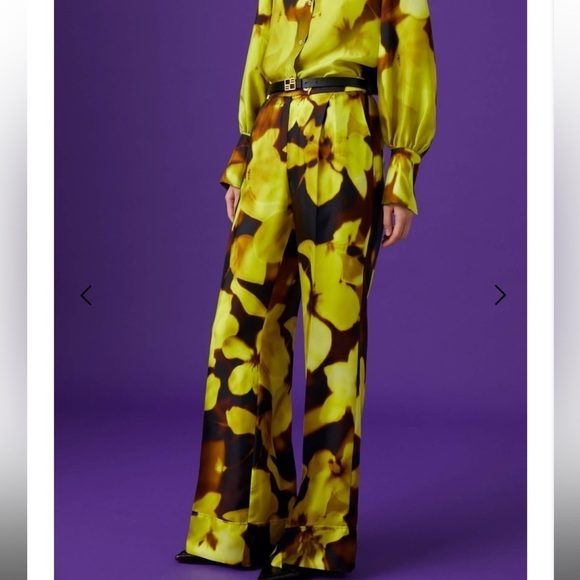 Beatrice B- NWT Neon Blurred Floral Silk Wide Leg Trousers - Picture 4 of 9